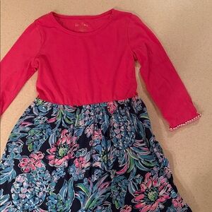 Lilly Pulitzer ~Girls Pink Long-Sleeve Floral Skirt Dress size 6/7